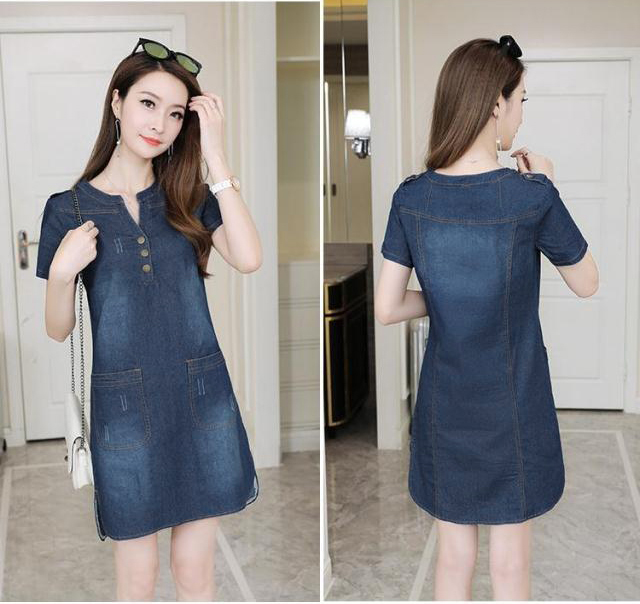 ĐẦM JEAN DÁNG SUÔNG CỔ TRỤ LAI BẦU